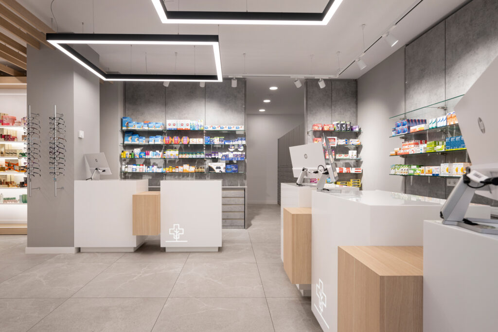 Mostradores modulares de Farmacia Martínez Rementería.